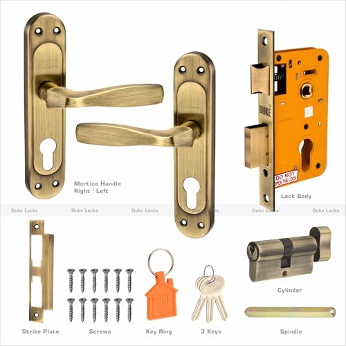 Image of Duke Mortice Door Lock Set 1004 BA CY for Main Door, Kitchen, Bedroom, Office, Hotel Brass Lock Body with Brass Cylinder Brass Antique Colour 190 MM (8 INCH)
