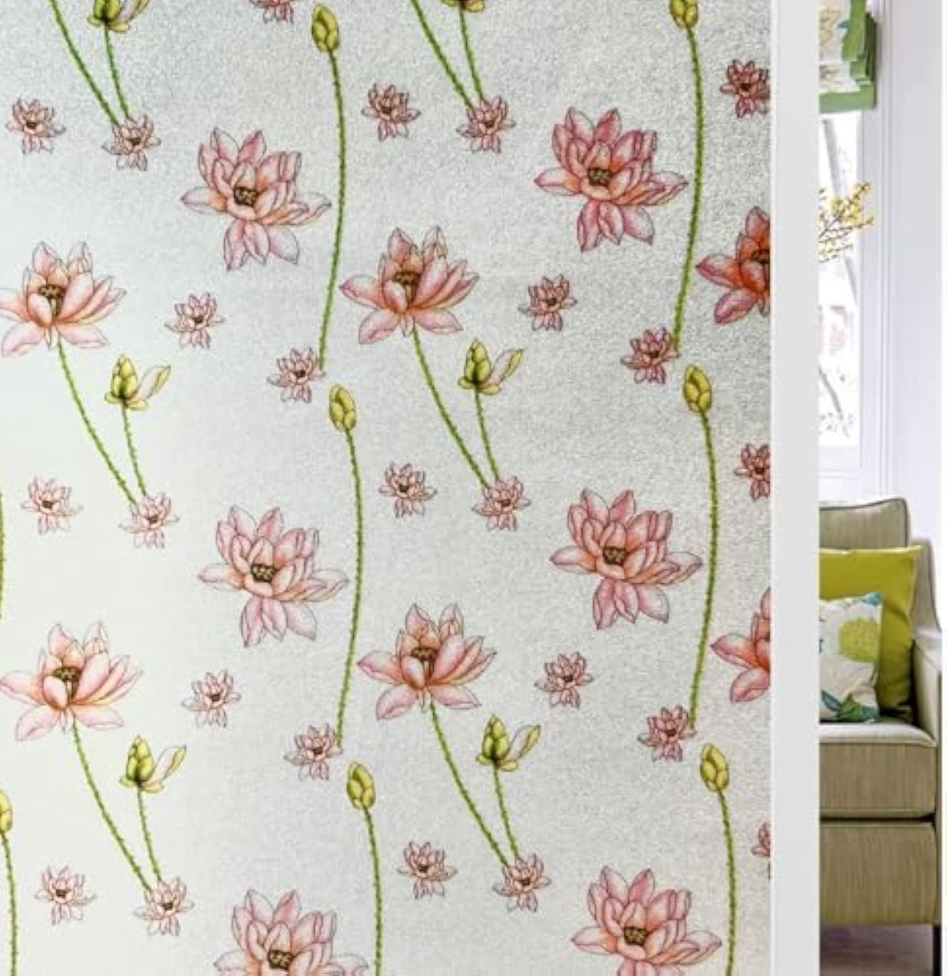 Lotus Window Wallpaper Pink Self Adhesive Sticker