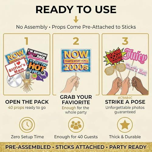 Image of 2000s Y2K Photo Booth Props - 40 Pieces - Throwback Y2K Party Supplies, Decorations and Gifts
