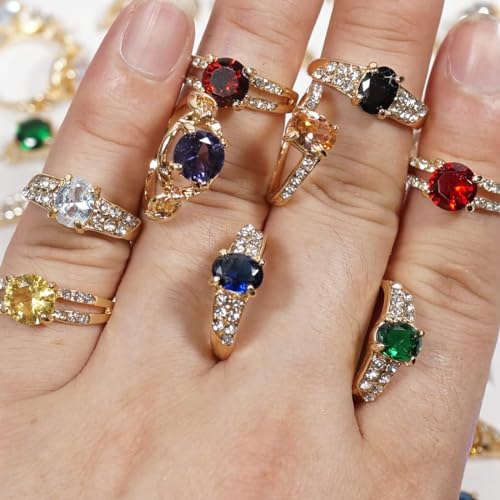 50PCS Fashion Wholesale Lots,Bulk Rings Colorful Rhinestone Ring for Boutique Resale (50PCS OPP Bag)3