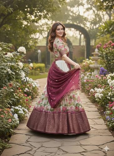 Image of ZITON Women's Indian Traditional Kanjivaram Silk Pure Weaving Lehenga Choli Along With Dupatta And Blouse Piece, Half Saree (Unstitched)