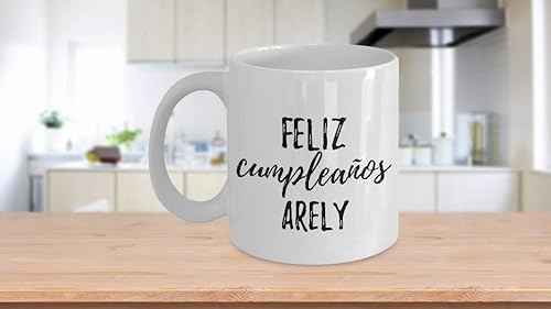 Miniatura 3 de Feliz Cumpleanos Arely - Taza española de feliz cumpleaños con nombre personalizado, para regalo, taza de café y té, 11 onzas