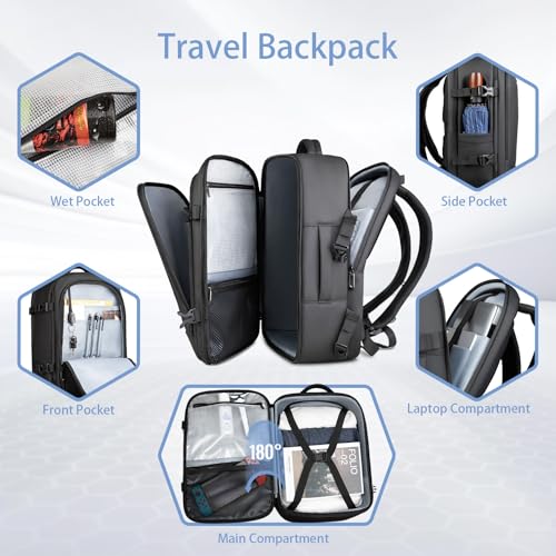 hk Travel Backpack Carry on Flight Approved, Large Business Laptop Backpack 17 Inch Water-resistant Luggage Backpacks Personal Item Weekender Bag for Men Women3