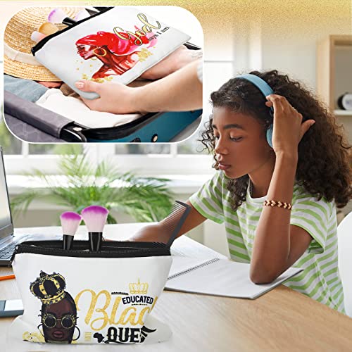 12 Pcs African Girl Makeup Bag Black Girl Housekeeping Week Gifts Afro Melanin Art Cosmetic Canvas Bags Funny Cute Reusable Toiletry Pouch Organizer Black Owned Business Gift for Women(Stylish Style)2