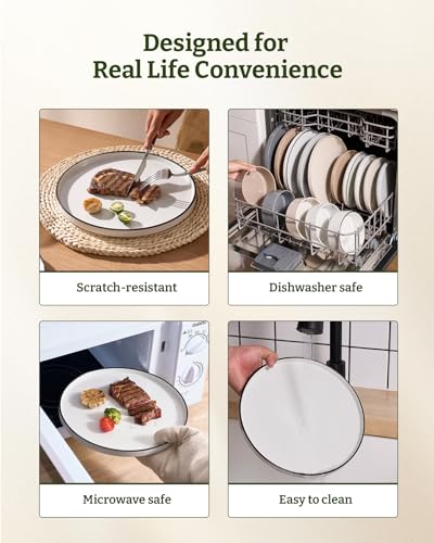 Image of Famiware Nebula Plates and Bowls Set, 24 Pieces Dinnerware Sets, Dishes Set for 8, White with Black Rim