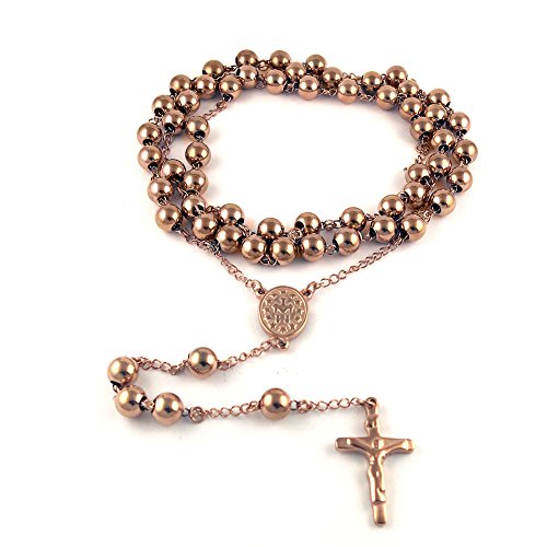 Stainless Steel Rosary Cross Necklace For Men, Cross Medallion Holy Faith, Beaded Necklace Chain, Y Necklace, Long Necklace Gold Rose Gold Silver Color 6MM 8MM 10MM