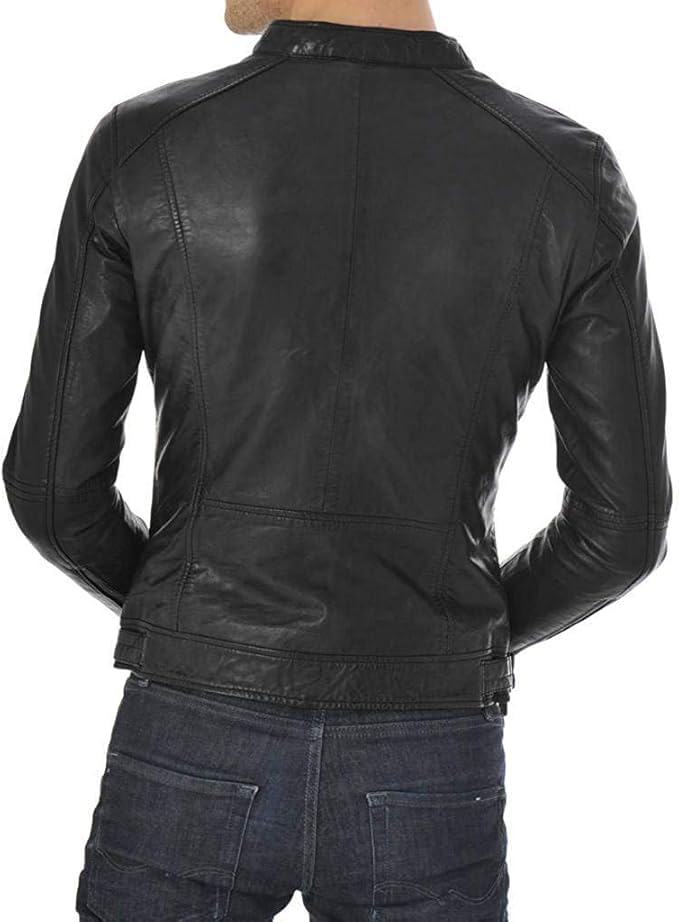 Image of Luis Leather Mens Slim Shady Black Lambskin Leather Jacket, Biker Jacket