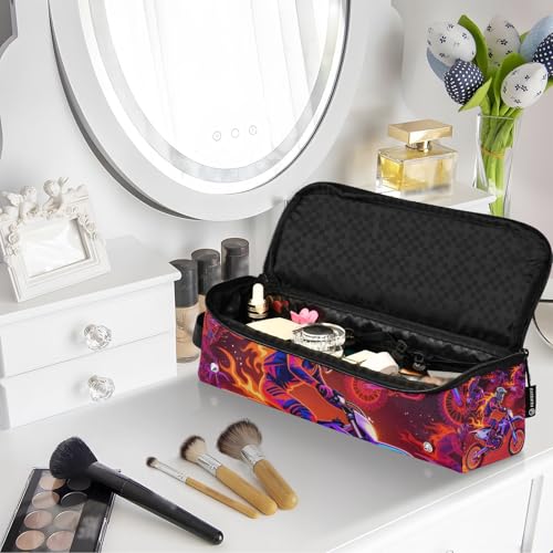Bolso organizador de viaje para herramientas de cabello y tapete resistente al calor impermeable para planchas, rizadores y otros accesorios con diseño vibrante de llamas Motocross miniatura 7