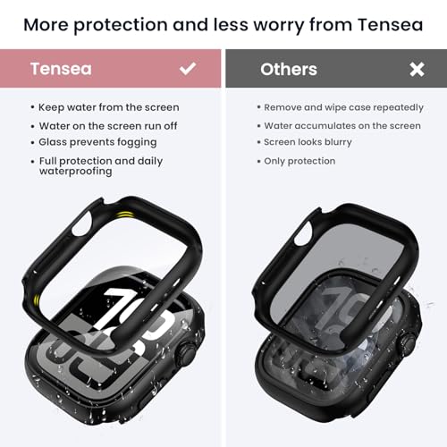 Image of Tensea For Waterproof Apple Watch Screen Protector Case Series 10 46mm Accessories, iWatch Protective Case PC Face Cover Built-in Tempered Glass Film, Sweatproof Bumper for Men and Women, 46