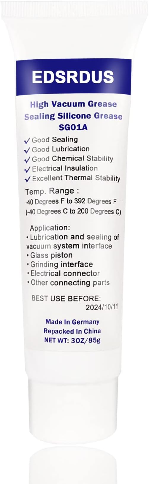 EDSRDUS SG01A High Vacuum Grease Special Thickened Formula Silicone Sealing Grease Dielectric Waterproof Vacuum Pump Glass Piston Marine Electrical Insulation O-Ring Lubricant 3OZ(85g) x1 Pack
