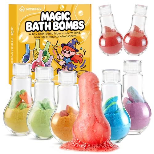 Bath Bombs for Kids with Magic Bubble - 6Pack Bathbombs Gift Set for Children Funning Natural&Organic Home Spa for Women Girls Fruity Bath Balls with Reusable Potion Jars for Birthday or Christmas