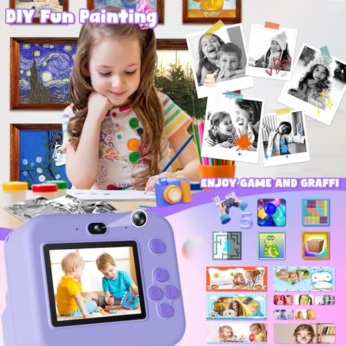 Kids Camera Instant Print - 1080P HD Video Digital Camera for Toddler with Printing Photo Paper, Portable Toy for 4 5 6 7 8 9 10 Years Old, Christmas Birthday Gifts for Boys Girls (Purple) — view 3