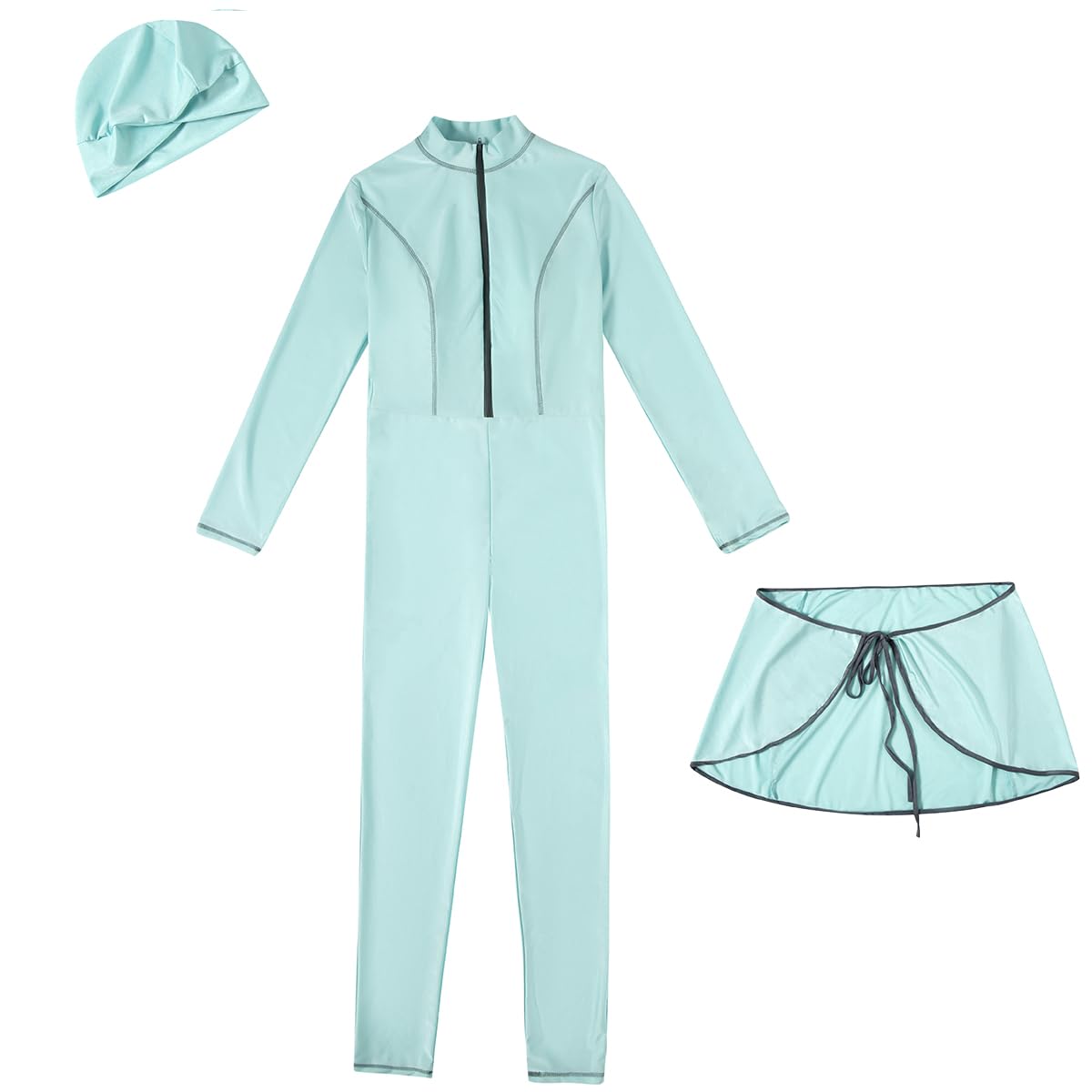Burkini for Girls 3 Piece Long Sleeve Swimming Costume Modest Swimsuit Beachwear Surfing Suit