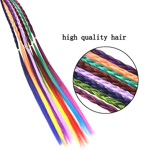 Colored Braids Hair Extensions With Rubber Bands Rainbow Braided Synthetic Hairpieces Ponytail Hair Accessories For Women Kids Girls Party Highlights Cosplay Dress Up #TOP3