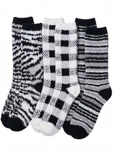 Image of Tipi Toe Womens Fuzzy Crew Socks with Anti Slip Grips Warm Cozy Fluffy Winter Slipper Socks Non Skid Home Socks for Women