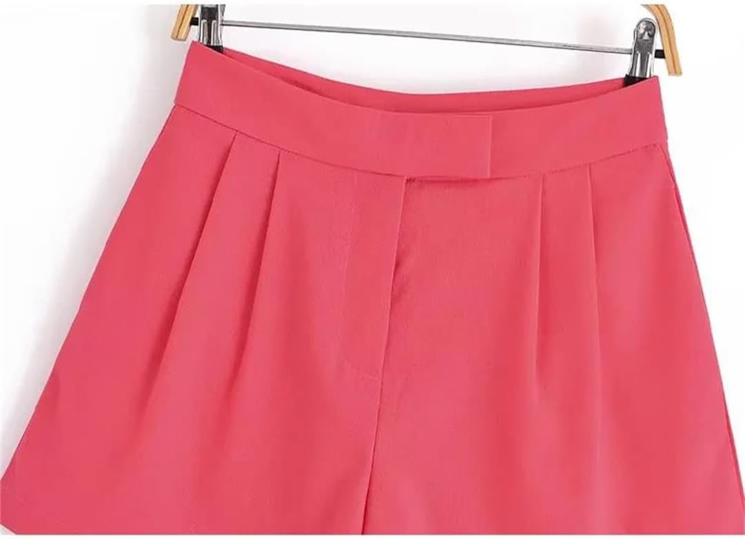 Women's Casual Set Hanging Neck Collar Sleeveless Single Breasted Waist Zipper Pockets Shorts Set