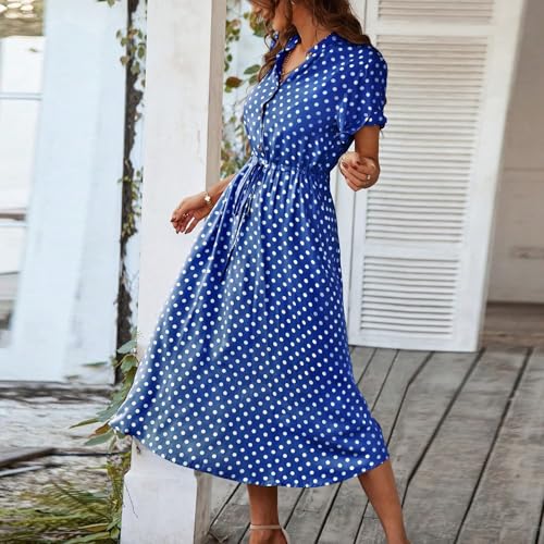Polka Dot Dress for Women Short Sleeve V Neck Button Down Shift Dress Elegant Church Teacher Work Outfits4