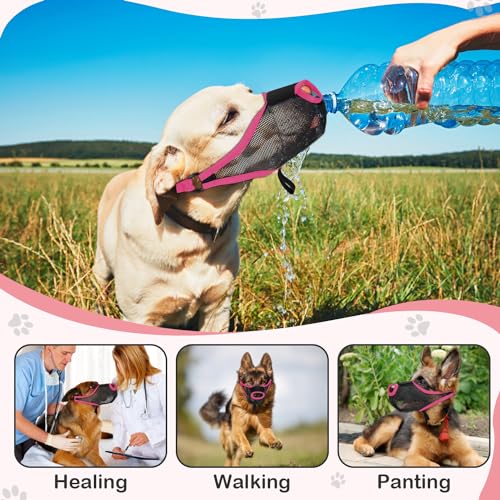 Image of Dog Muzzle, Soft Air Mesh Muzzles for Large Sized Dogs, Breathable Dog Mussels for Scavenging Biting Licking & Barking, Adjustable Mouth Guard with Front Opening, Allows Panting and Drinking (Pink,L)