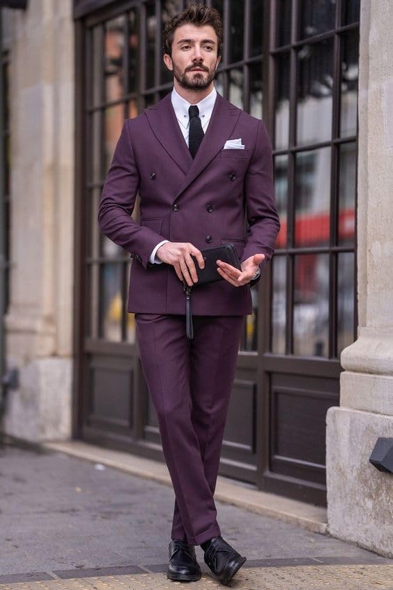 Mens Bespoke Business Formal Slim Fit Suit Grooms Double Breasted Wedding Dress Suit Tuxedo4