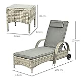 Sonnenliege Gartenliege Tisch 3er-Set Gartenmöbel Polyrattan Metall Grau - 6