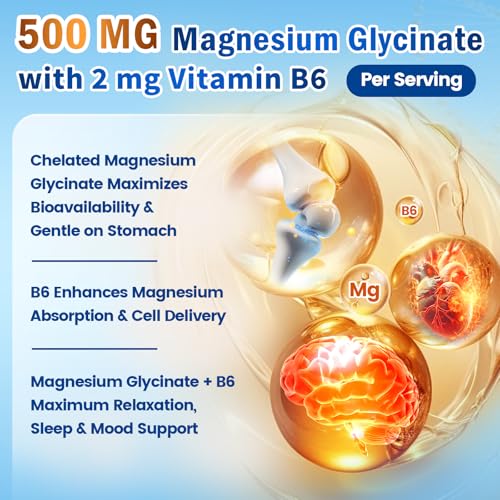 Image of VivoNu 3 Bottle - Magnesium Glycinate 500mg, Magnesium Supplement with Vitamin B6 for High Absorption