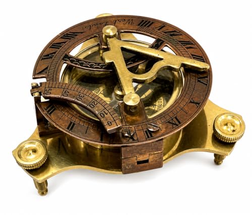 Brújula de bolsillo de latón hecha a mano, reloj de sol redondo West London, accesorio steampunk, brújula para barco marino miniatura 1