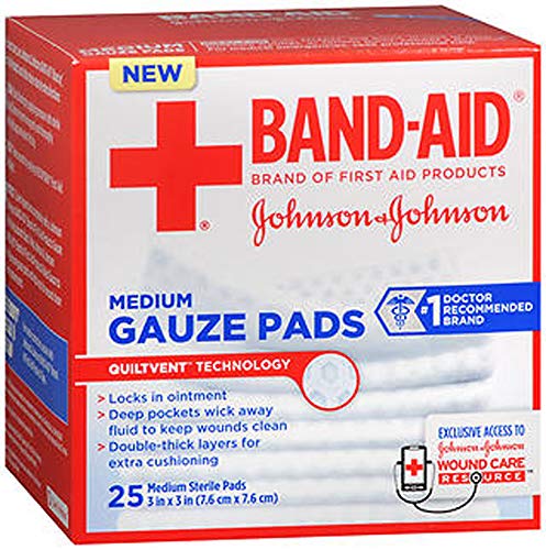 Band-Aid First Aid Gauze Pads, Medium (3 Inch x 3 Inch) 25 ea by Band-Aid
