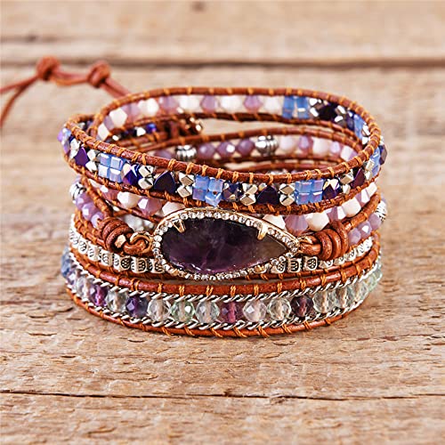 Ygline Chakra Handmade Leather Wrap Bracelet Imperial Jasper Wrap Adjustable Bead Bracelet #TOP1