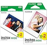 instaxFujifilm Wide - Película Fotográfica Instantánea De Gran Formato (2 X 10 Hojas) + Fujifilm Mini Brillo - Película Fotográfica Instantánea (2 X 10 Hojas)