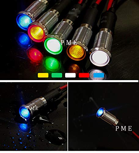 10PCS/set 8mm 5/16" LED Signal Indicator Bulb Pilot Dash Light with Cable Length 20.5cm / 8.1 inch for Car Auto Vehicle Boat (Green) - Flat Lighthead