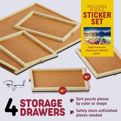1000 Piece Wooden Jigsaw Puzzle Table - 4 Drawers, Rotating Puzzle Board | 30” X 22” Jigsaw Puzzle Board | Puzzles Cover Included - Portable Puzzle Tables for Adults and Kids by Beyond Innoventions