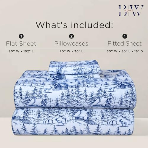 Image of Briarwood Home Printed Flannel Sheet Set, 100% Natural Cotton, Soft, Warm & Deep Pocket, Advanced Nano-Tech Making it Resistance to Pilling; Brushed 6 Times for Softness (Blue Sylvania, Queen)