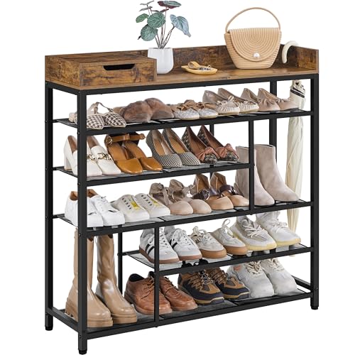 Yaheetech Shoe Rack, 6-Tier Shoe Storage Shelves, Free Standing Shoe Organizer with Storage Box, Shoe Cabinet for Entryway, Doorway, Rustic Brown and Black