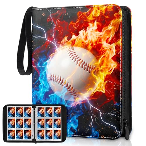 Image of Baseball Card Binder, Sports Card Binder 9 Pocket Holds up to 900 Pockets with 50 Removable Sleeves, Zipper Baseball Cards Collection Binder for Sports & TCG Collectors