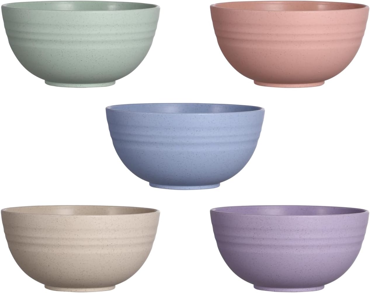 Hemoton 5 Pack of Unbreakable Cereal Bowls Set, 12 OZ Lightweight Wheat Straw Mixing Bowl, Dishwasher& Microwave Safe for Rice, Soup, Pasta and Salad