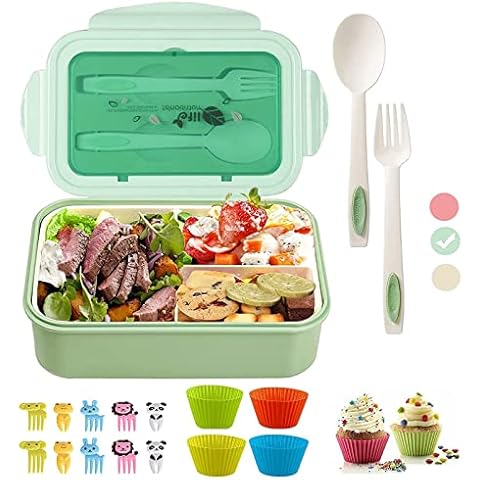 Lunchbox mit Besteck,Brotdose Kinder mit 3 Fächern Cover