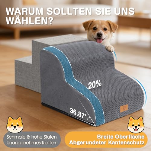 Zvonema Hundetreppe, Hundetreppe für Kleine Hunde, wasserdichte rutschfest Haustiertreppe 2 Stufen, Hochwertige Schwamm Hunderampe, Waschbar Hunde Treppe für Sofa Bett, Tragbar Katzentreppe