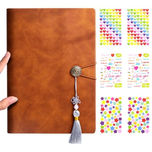 Álbum de fotos de bricolaje, 60 páginas de cuero marrón, álbum de recortes con páginas negras, capacidad para 180 fotos de 3 pulgadas, incluye juego de 6 pegatinas decorativas (23 x 18 cm) (marrón)