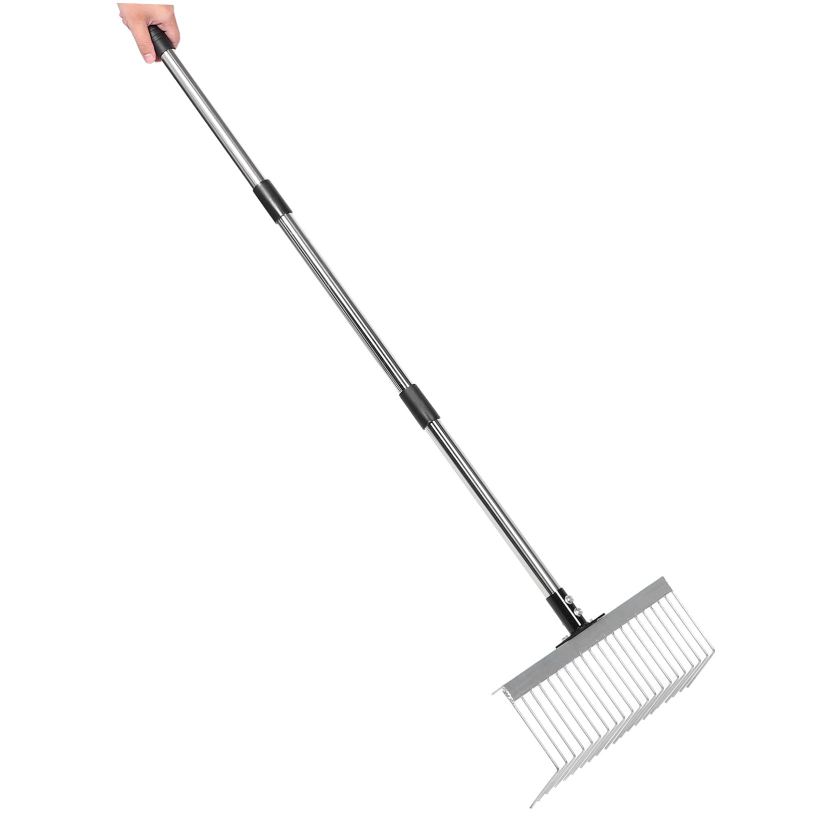 Rastrello da Heavy Duty Denti in Metallo con Manico Ergonomico e Smontabile per Foglie Livellamento Terreno e del