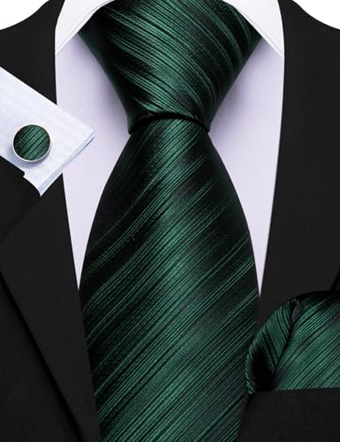 Image of Barry.Wang Man Stripe Ties Set Silk Woven Pocket Square Necktie Cufflinks Formal Party Business