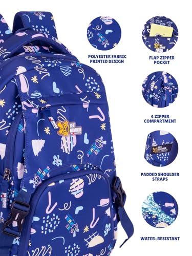 Image of Zara Sky Blue Doodle Dream School Backpack Pastel Fun Edition