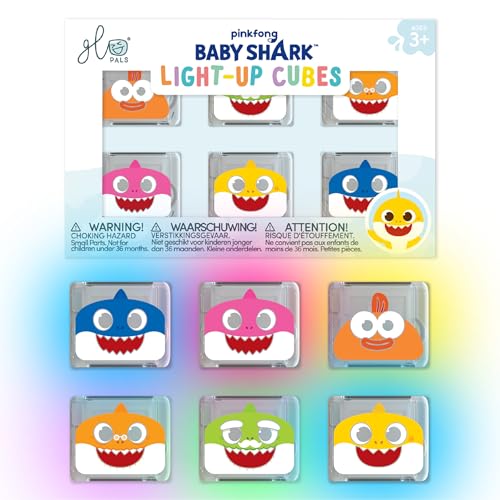 Image of Glo Pals x Baby Shark Water-Activated Light-Up Cubes for Bathtime and Sensory Play - Includes 6 Reusable Light-Up Cubes - Sensory Bath Toys and Glowing Bath Cubes for Kids and Toddlers
