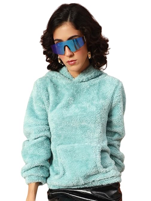 Image of THE DRY STATE Women's Basic Fit Teddy Fur Hoodie with Kangaroo Pocket