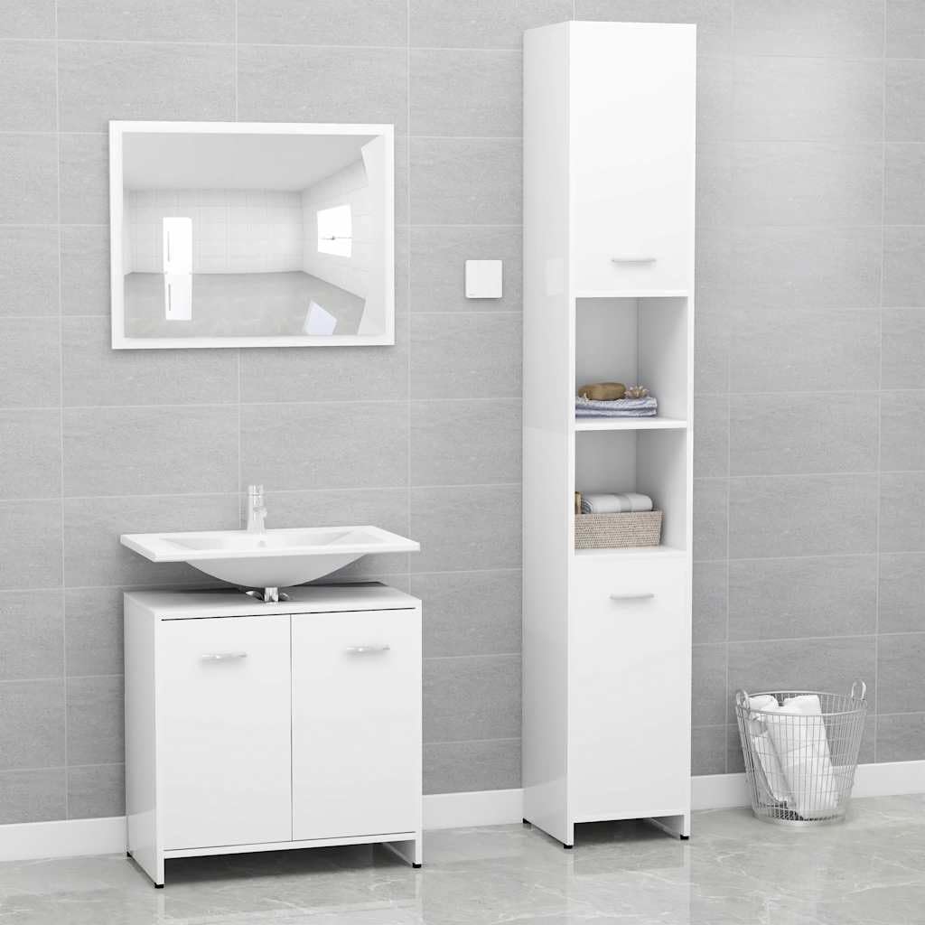 Ensemble de 3 meubles de salle de bain en bois blanc avec armoire haute