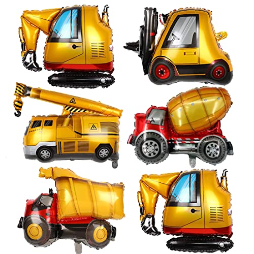 6 Pcs Construction Balloons Excavator Balloon Dump Truck Foil Balloon Forklift Mixer Truck Crane Balloon For Boys Construction Birthday Party Supplies #TOP3