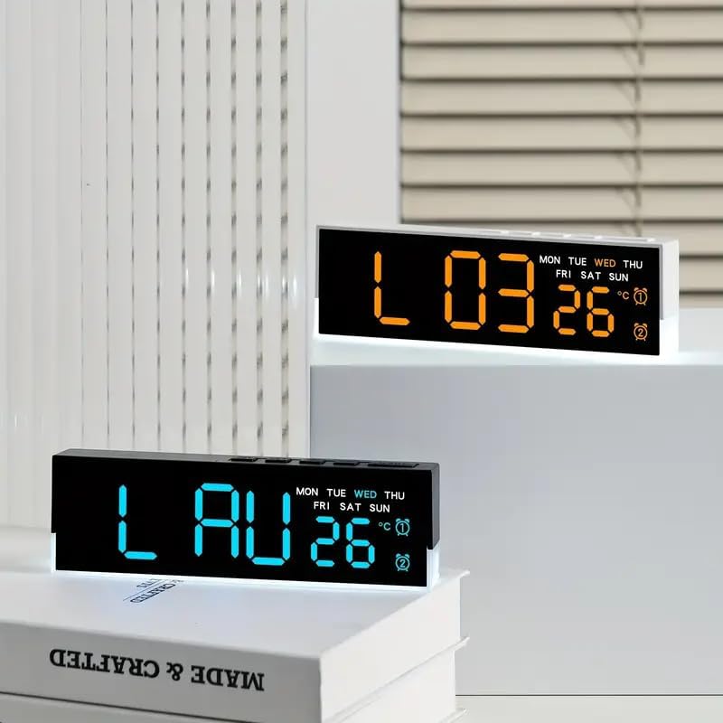 Image of LED Digital Alarm Clock | Time & Day Display | Dual Alarms, Adjustable Brightness, USB Powered, Modern Clock for Bedroom & Home | Orange