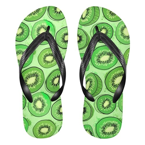 Sinestour Fruits Kiwi Green Flip Flops for Beach Thong Sandals Anti-slip Lightweight Flat Slippers for Summer Travel Swim