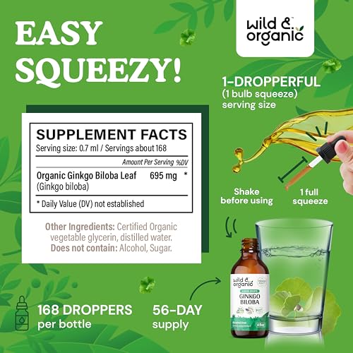 Wild & Organic Ginkgo Biloba Liquid Drops - Clear Brain Supplement W/Ginkgo Biloba thumb #2