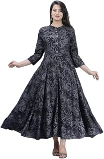 Lisa fab Women's Cotton Blend Flared Comfortable Anarkali Kurta with Front Button Color- Black Price In India