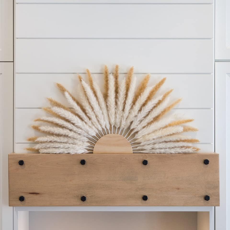 Boho Wall Decor Macrame Pampas Reeds y Madera miniatura 6